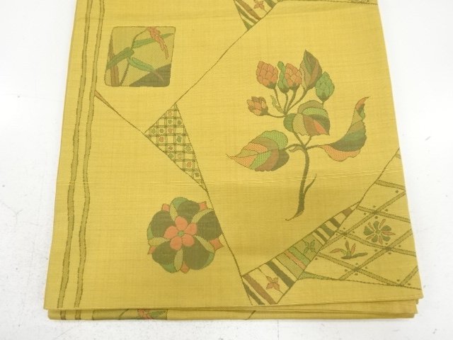  アンティーク　切りばめ風　草花に古典柄織り出し袋帯（材料）